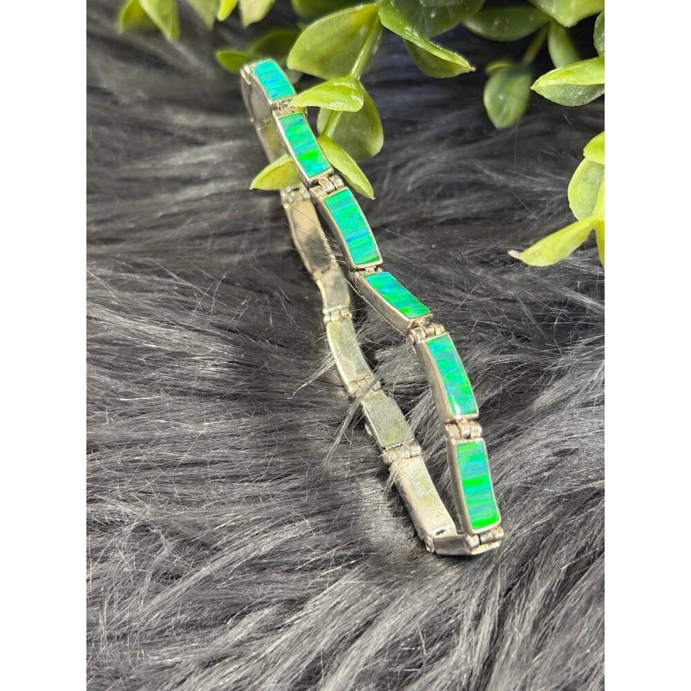 Sterling Silver 925 Synthetic Opal Bracelet - Picture 7 of 11